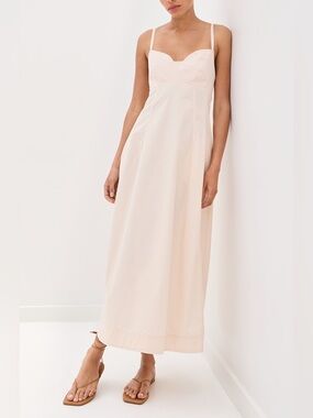 CO Bustier Cut 100% cotton midi dress- Whisper Pink classic dress size Small